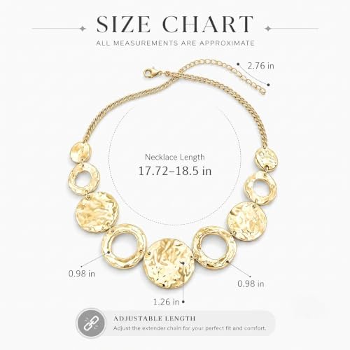 YANCHUN Chunky Silver Gold Necklace for Women Geometric Hammered Circle Bib Pendant Statement Necklace Long Adjustable Trendy Collar Chain Elegant Modern Fashion Jewelry Gift for Her — view 5