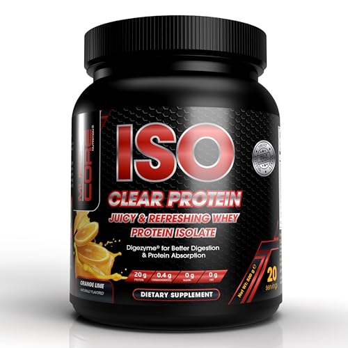 Muscle Core ISO Clear Whey Protein Isolate with Digezyme Digestive Enzymes I 20 Grams Protein 5.5 Grams BCAA I Maximum Muscle Support & Recovery I Orange Lime Flavour I 500 Grams (20 Servings)