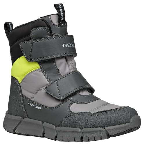 Geox J FLEXYPER Boy B ABX, Scarpone da Neve, Grey/FLUOYELLOW, 35 EU