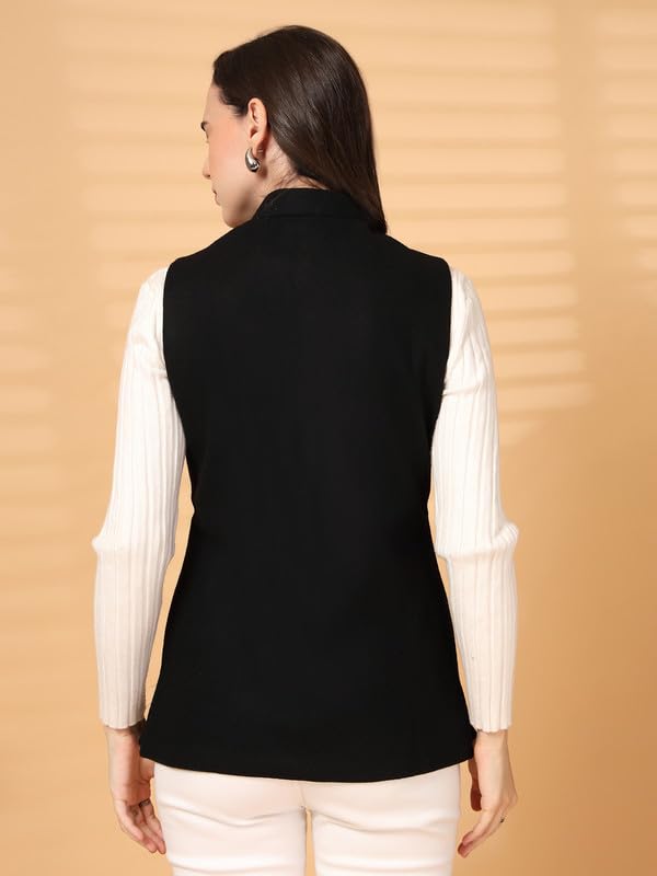 Image of Vastraa Fusion Solid Indian Traditional Ethnic Waistcoat Festive Woolen Nehru Jacket for Women
