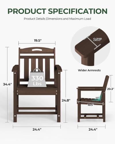 Image of Outdoor Patio Dining, All-Weather HDPE Chair Fade-Resistant, and Low Maintenance for Backyard, Garden, or Patio, Brown