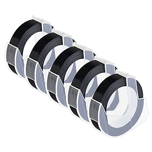 5 Rolls Compatible 3 8 Inch 3D Embossing Label Maker Black Tape 1741670 for Dymo Embossing Label Maker Organizer Xpress Pro 12965 DYM12966 Office Mate II,White on Black
