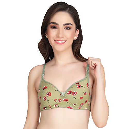 Image of Women Padded Printed Bra - Made of Pure Cotton Full Coverage Non Wired Seamless Pushup Soft Cup for T-Shirt Saree Dress Sports Garment for Daily Use Everyday