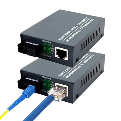 Zuasdvnk Convertidor de fibra óptica monomodo - Convertidor de modo único de velocidad Ethernet rápida Gigabit - Convertidor de medios de fibra, módulo transceptor LC, Gigabit de detección automática
