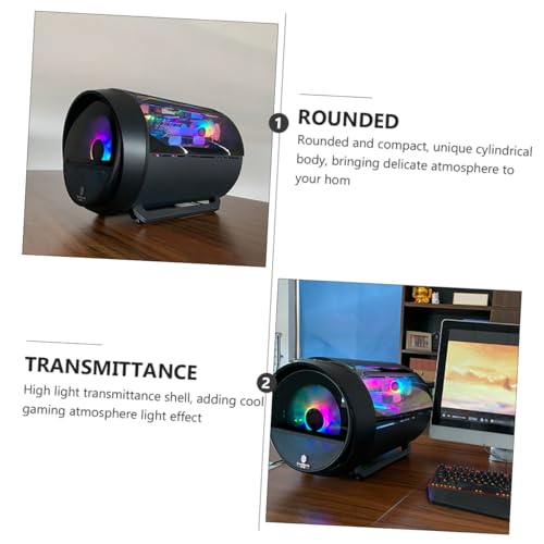 Gabinete para computadora Veemoon Matx Gaming con refrigeración líquida RGB circular, chasis de escritorio modificado negro para oficina y ensambles PC miniatura 4