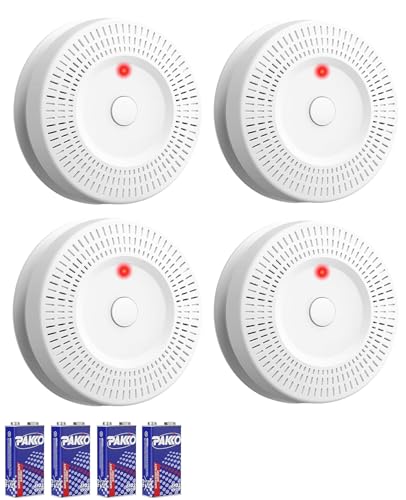 Smoke Detector, ‎Lecoolife, ‎9V Battery Operated Smoke Alarm with LED Indicator, Silence Button, Battery Powered, White, 4 Pack