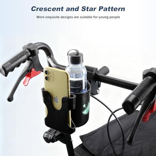 Image of WHLICKS 2-in-1 Walker Cup Holder with Phone Holder,Fit for Wheelchair, Rollator, Scooter, Bike, Mobility, Camper, Stroller with Sturdy,Rotatable,Adjustable,Anti - Slip Clip
