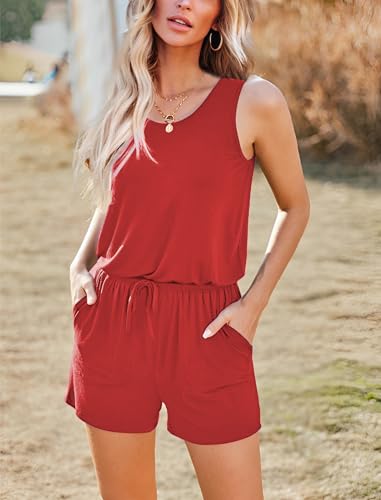 Image of ADOME Rompers for Women Summer Sleeveless Scoop Neck Tank Top Casual Short Jumpsuit Rompers with Pockets