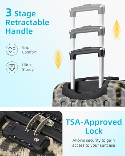 Image of LARVENDER Luggage Sets 3 Piece Expandable Carry on Luggage 22x14x9 Airline Approved Hardshell Suitcase with Wheels TSA Lock, Lightweight Suitcase Set for Women with Travel Backpack, Cheetah