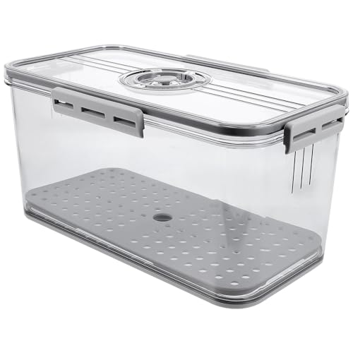 Toyvian Caja de Almacenamiento Hermética para Pan H-7005 Gris con Temporizador, Contenedor Plástico para Frutas y Verduras en Refrigerador, Tapa Sellada para Conservar Frescura y
