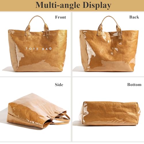 Image of PVC Tote Bag for Women Solid Color Large Letter Print Tote Bag Kraft Paper Clear Plastic Handbag Top Handle Bag(Green)