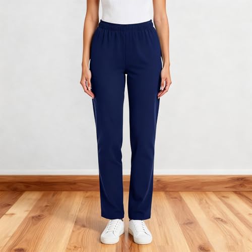 Image of Scrub Pants for Women Drawstring Waist with Straight Leg High Waisted Solid Color Soft Breathable Pants with Pockets