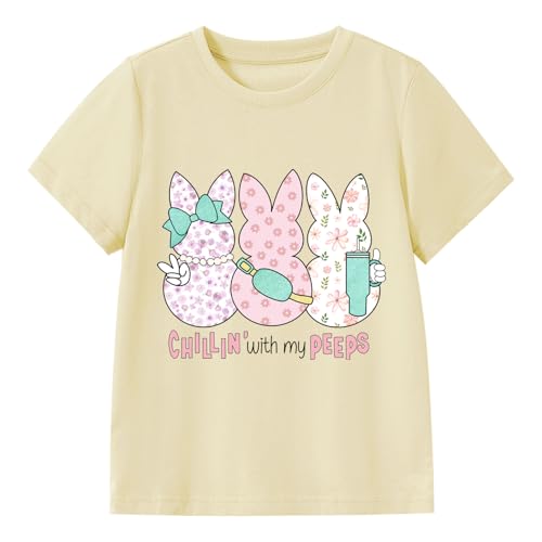Kids Easter Shirt Chick Short Sleeve Tee Tops for Toddler Girls Boys Easter Outfit Clothes 2-7 Years