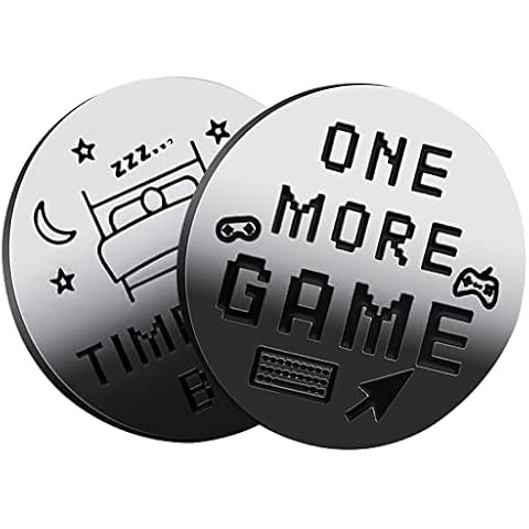 Huaxingda 1 More Game Coin, Double Sided 1 More Game or Go to Sleep Coin, Games Stocking Stuffers for Game Lover Fan Teen, Decision Maker Coin Cover