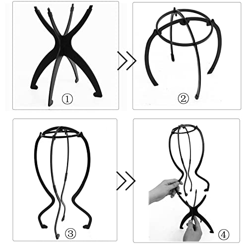 Foto von PIESOYRI Hohe Perückenständer, Perückenkopfständer für lange Perücken, 2 Stück, 50CM, tragbare zusammenklappbare Perückenhalter, Leicht aufzubauen, Schwarz