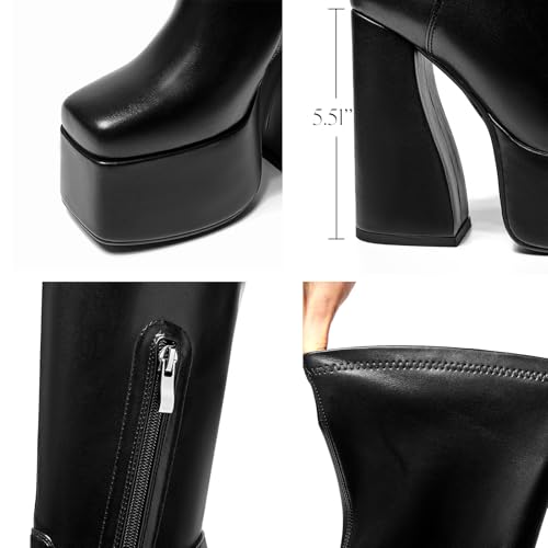 Image of LanreyTaley Elastic Women Knee High Boots Platform Chunky Heel Tall Boots Suede Dress Boots Side Zipper Stretch Boots Fall