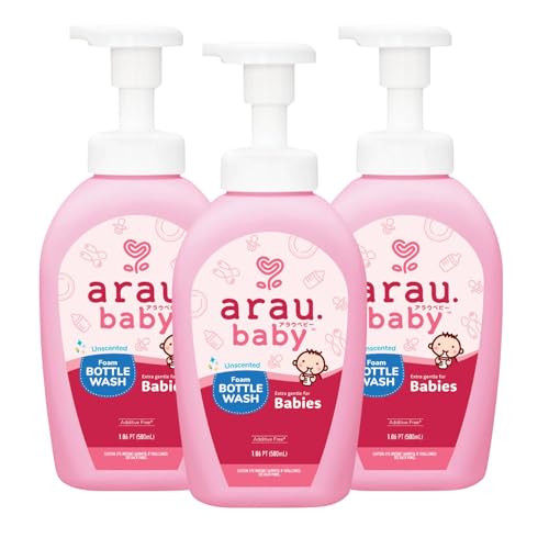 Image of Arau Baby Foam Bottle Wash - Gentle Cleansing Soap for Baby Bottles, Pacifiers, Toys, Dirty Surfaces, Foam Dish Soap, Plant Based, Safe for Baby, Trusted Baby Care Brand (16.9 fl oz - Pack of 3)