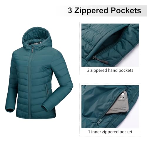 Image of Outdoor Ventures Women's Packable Lightweight Full-Zip Puffer Jacket with Hood Quilted Winter Coat