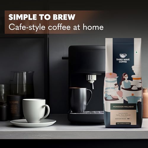 Image of THIRD WAVE COFFEE Arabica Monsoon Malabar Coffee, Medium Roast, Medium Grind for Electric Dripper Brewing, 250g