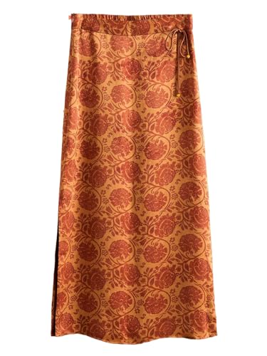 Jupe midi en soie HangErFeng jacquard floral orange haut de gamme