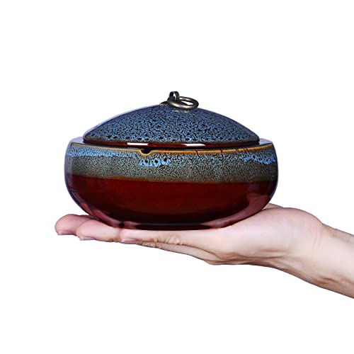 Ceramic Ashtray with Lids Windproof Cigarette Ashtray for Indoor or Outdoor Use Ash Holder for Smokers Desktop Smoking Ash Tray for Home Office Decoration (5.2