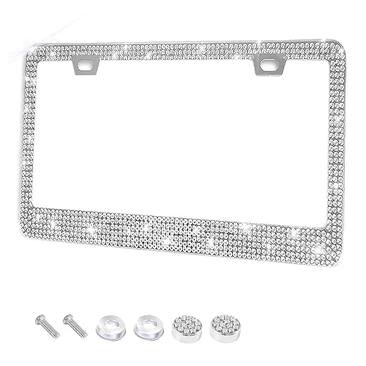 2 Pack Bling Car License Plate Frames for Women and Men,Sparkly Diamond License Plate Cover, Glitter Rhinestone Car License Plate Holder ,Stainless Steel Frame