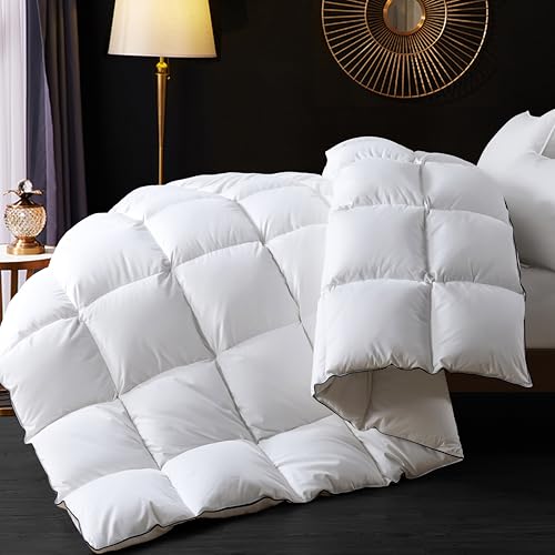 Ubauba Goose Feather Down Fiber Comforter Queen Size Duvet Insert - Hotel Luxury Fluffy White Bedding Comforter, All Season Medium Warmth -100% Cotton Cover, 90 x 90 Inch