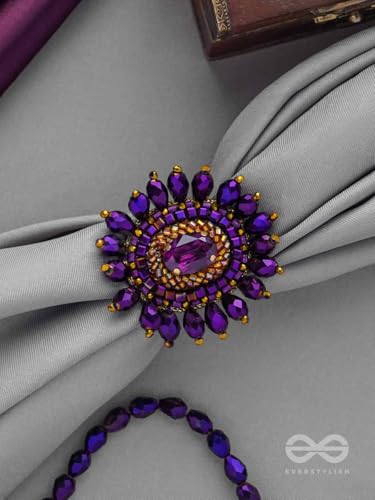 Image of SANJOYA by EVERSTYLISH Embroidered Ring for Women | Shell & Beaded Adjustable Statement Ring | Ethnic Jewelry for Weddings & Festive Occasions