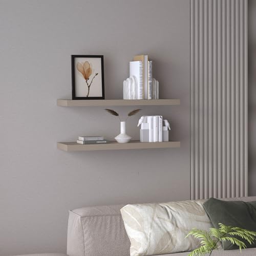 Set of 2 Taupe Floating Wall Shelves, 31.5 Inch Modern