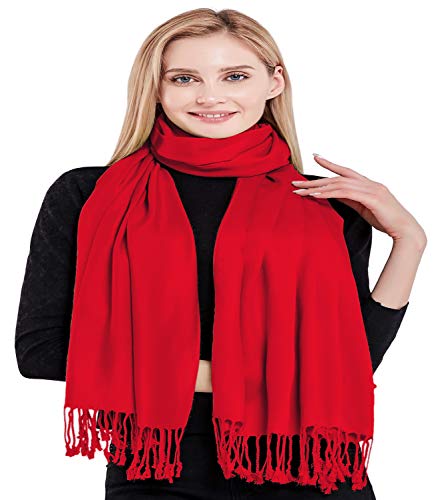 CJ Apparel Red Solid Color Tassels Design Nepalese Shawl Seconds Scarf Wrap Stole Throw Head Wrap Pashmina Hand Made in Nepal New4