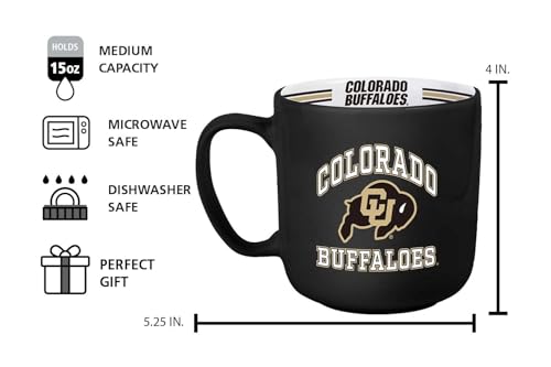 Image of Logo Brands NCAA Colorado Buffaloes 15 oz Stripe Coffee Mug - Vintage Team Logo, Inside Print & Stripes, Microwave & Dishwasher Safe- Great Gift For Fans & Alumni