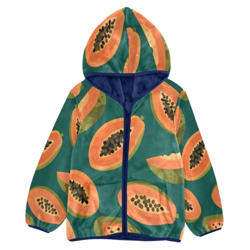 Papaya Slices on Green Background Toddler Fleece Jacket Girl Boys Hooded Fleece Jacket Coat Warm Outwear Zip-up 3-10T