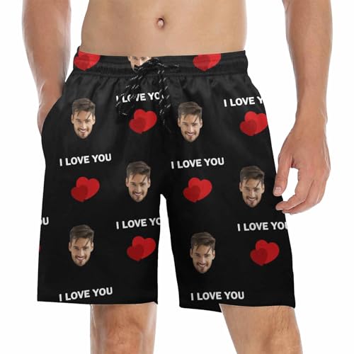 DIYKST Custom Swim Shorts Quick Dry Personalized Shorts Bathing Suit Birthday Gifts for Men Beach Swim Shorts