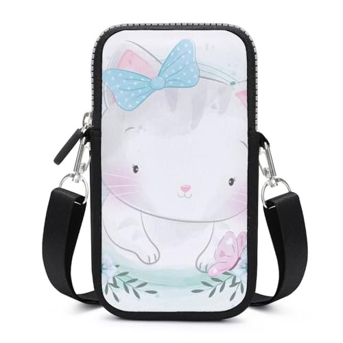 Sac bandoulière téléphone portable chat blanc idée cadeau originale
