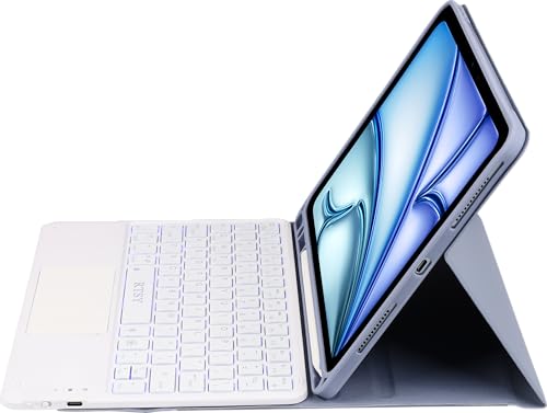 Image of RTSY Keyboard case for iPad Air 11 (M4 /M3 /M2) & iPad Air 5th /4th with Multi Touch Trackpad & 7-Colors Backlit, Magnetic Detachable Wireless Bluetooth (Lavender White)