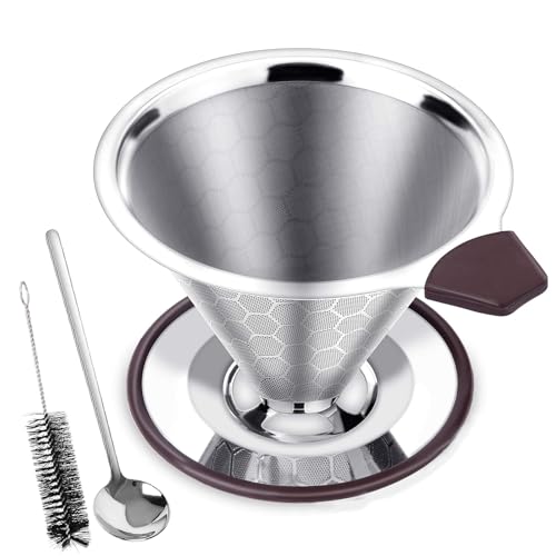 Filtro da caffè in acciaio inox, filtro da caffè, supporto per filtro da caffè, accessorio per la preparazione di caffè preparato a mano, completo di cucchiaio e pennello Filtro da caffè in acciaio inox, filtro da caffè, supporto per filtro da caffè, accessorio per la preparazione di caffè preparato a mano, completo di cucchiaio e pennello