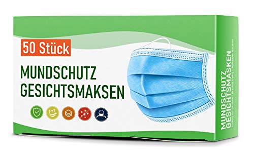 Preisvergleich Produktbild Gesichts Masken 50 Stück Maske 3-lagig Schutzmaske, Pollenschutz, staubdichter, Gesichtsschutz