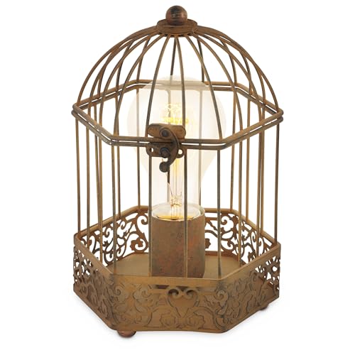 EGLO Tischlampe Harling, Tischleuchte Käfig, Nachttischlampe aus Metall in Rostfarben, orientalische Deko Lampe für Wohnzimmer, Schlafzimmer und Flur, E27 Fassung