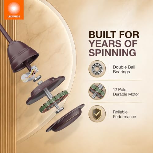 Image of LEDVANCE Windy Ceiling Fan 1200mm | 400 RPM Speed | Low Power Consumption | Higher Air Delivery | BEE Star Rated | Heavy Motor | Suitable for Room, Schools & Offices | 2 Year Warranty - Brown