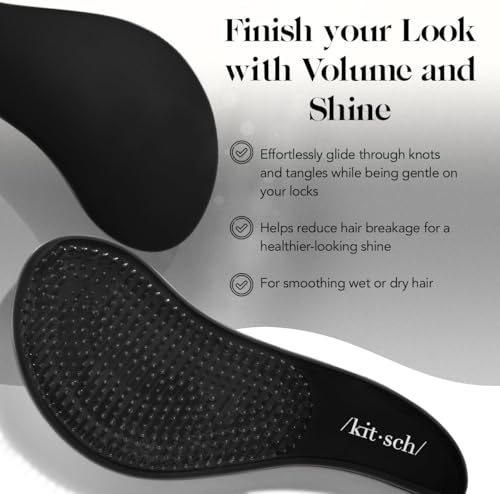 Image of Kitsch Detangle Brush - Gentle Curly Hair Brush All Hair Types - Black | Flexible Bristles for All Hair Types - Dry or Wet Detangling Hair Brush for Women & Men, Detangle Brush for Adults & Kids