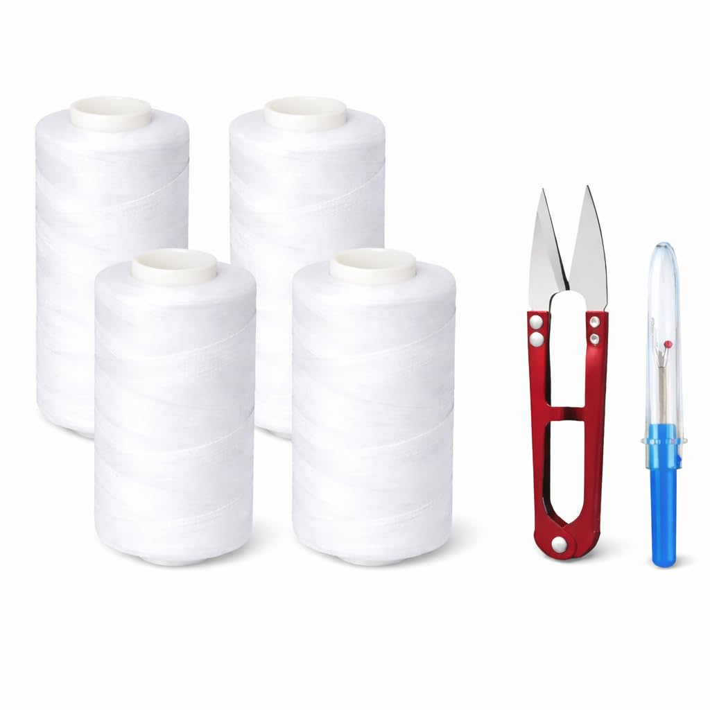White Sewing Thread 4 Cone Set with Thread Cutter & Seam Ripper | Heavy Duty Tailoring Thread for Sewing Machine, Hand Stitching, Alterations & DIY-image-33