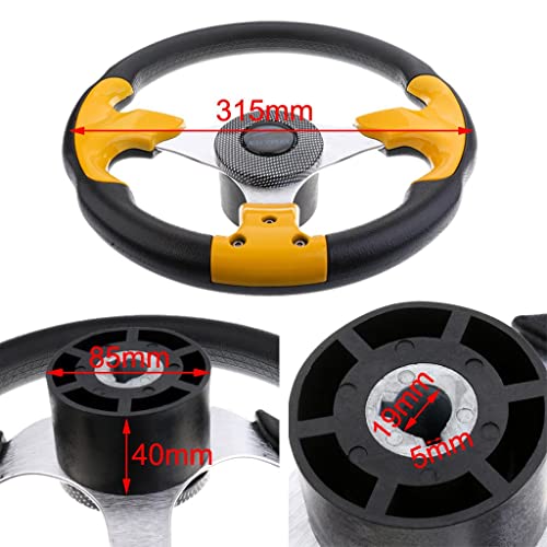 jojomis 3 Spoke Boat Steering Wheel 12.4 Inch Aluminum Alloy with Center for Marine Yacht Pontoon