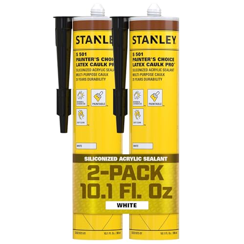Stanley S501 Acrylic Latex Caulk White - (2x10.1 fl. oz.) Paintable Interior and Exterior Window Caulk - Waterproof, Odorless White Calking for Baseboard, Trim, Kitchen and Bathroom - 2 Pack