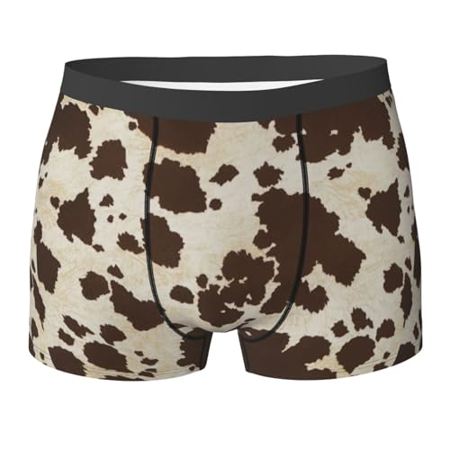 brown Cow Spots print Mens Underwear Boxer Briefs with, Breathable Lightweight, Boxer Briefs for Men