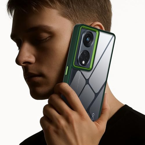 Image of A rtistque Frosted Translucent Back Cover Case for Oppo Reno 8T 5G | Chrome Ring Design | Premium Matte Finish | Shockproof TPU | Slim Protective Design | Oppo Reno 8T Back Cover - Green