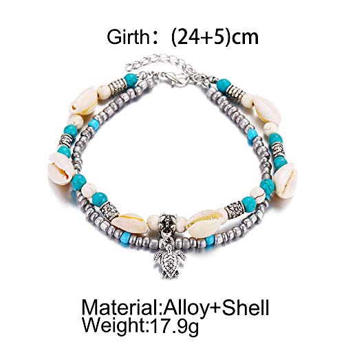 Image of Softones Blue Starfish Turtle Anklet Multilayer Charm Beads Sea Handmade Boho Anklet Foot Jewelry for Women