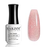RARJSM Nail Polish Nude Glitter Rose Pink Jelly Shimmery Iridescent Rainbow Pigments Sparkly Red Pink Translucent Natural Gel Polish Soak off UV LED Cured 15ml Single Bottle