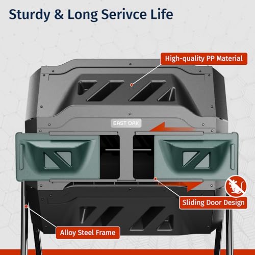 Image of East Oak Compost Tumbler Outdoor, 43-Gal Dual Chamber Compost Bin with 2 Sliding Door and Aeration System, Tumbling Rotating Composter Bin for Kitchen, Garden, Yard