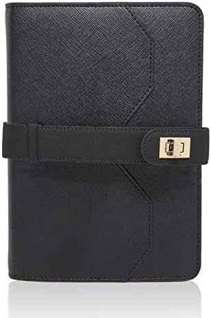 Lock-It Notebook A5 Size | Planner | Agenda | Personal Organizer | Diary | Planner Cover| Leather Journal | Refillable Planner | Undated Planner (On The Rocks Black)