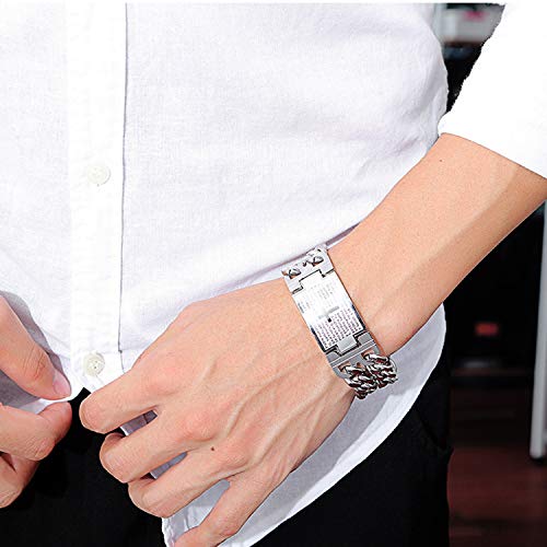 Image of Young & Forever Titanium Steel Cuban Link Chain ID Bar Bracelet for Men and Boys | Bold Punk Style Hand Band Kada | Plain and Religious Cross Engraved Matte Black & Metallic Silver Style Options